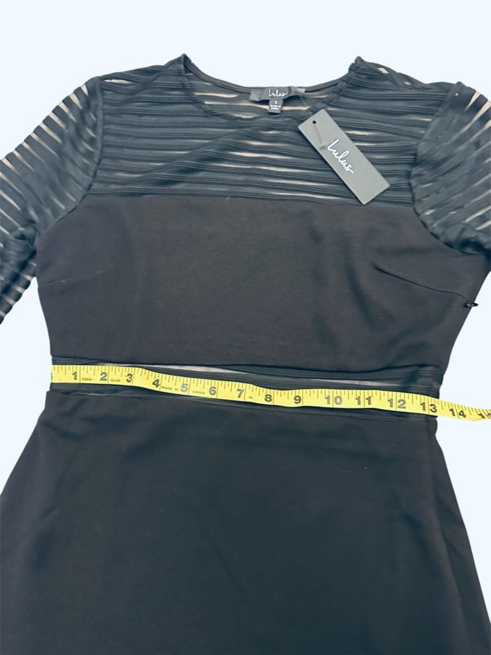 Lulu's Black Sheer-Stripe Mesh Lace Long Sleeve Bodycon Dress Sheath Small NWT - Picture 7 of 13